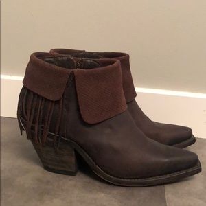 Justin’s Brown leather cowgirl booties with fringe